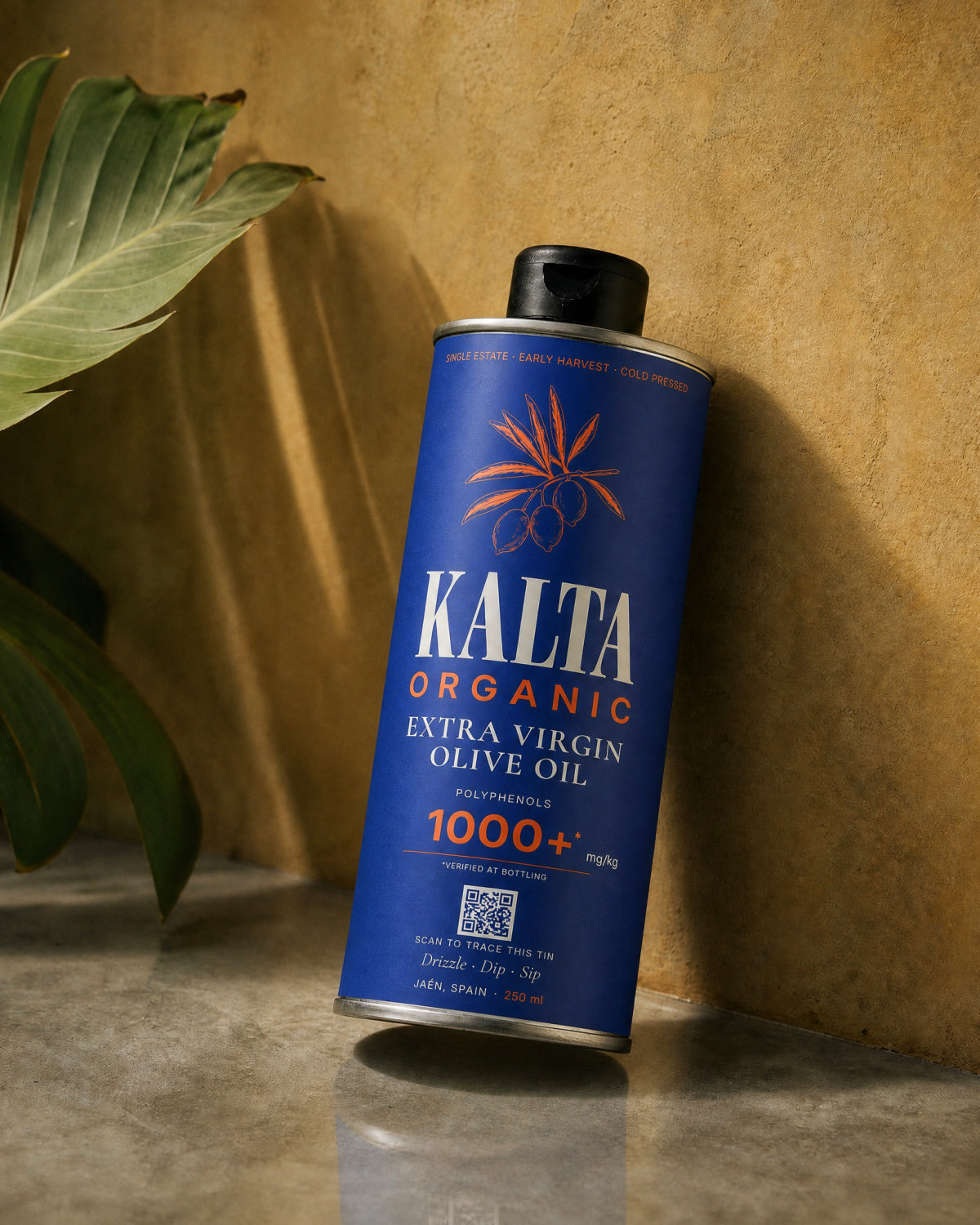 KALTA extra virgin olive oil — the 400+, 600+ and 1000+ polyphenol tins, single-origin Picual from Jaén